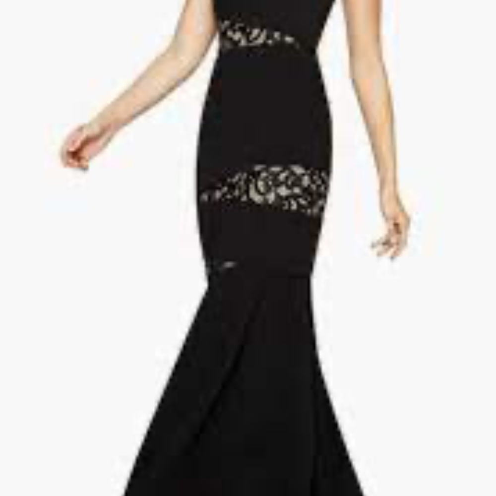 BCBG MAXAZRIA Black Dominique Lace Panel Stretch Crepe Sleeveless Gown